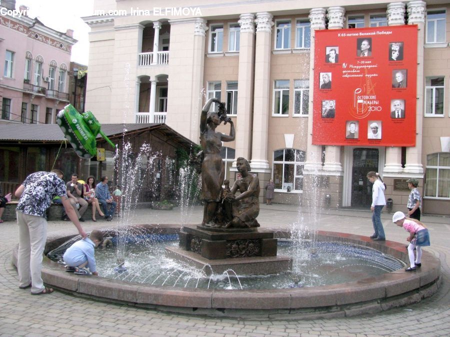 People, Person, Human, Fountain, Water, Architecture, Downtown