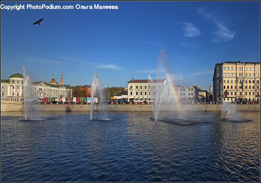 Outdoors, Rainbow, Sky, Fountain, Water, Architecture, Downtown