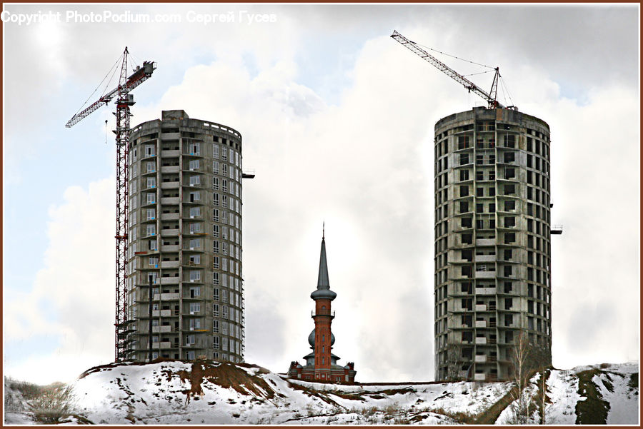 Constriction Crane, Construction, Ice, Outdoors, Snow, Building, Housing