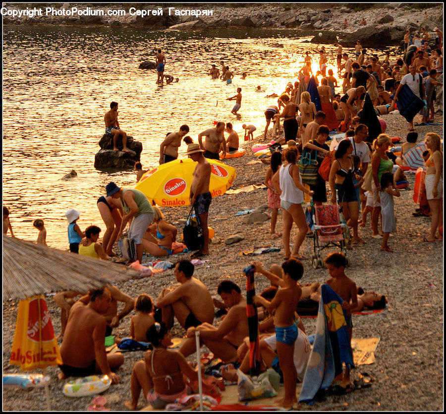 Beach, Coast, Outdoors, Sea, Water, Crowd, People