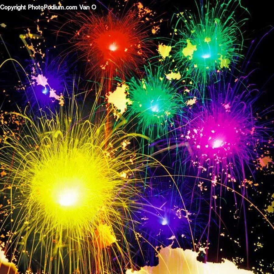 Fireworks, Night, Fractal, Lighting