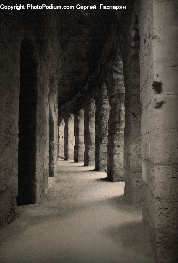 Silhouette, Column, Pillar, Corridor, Crypt, Ancient Egypt, Alley