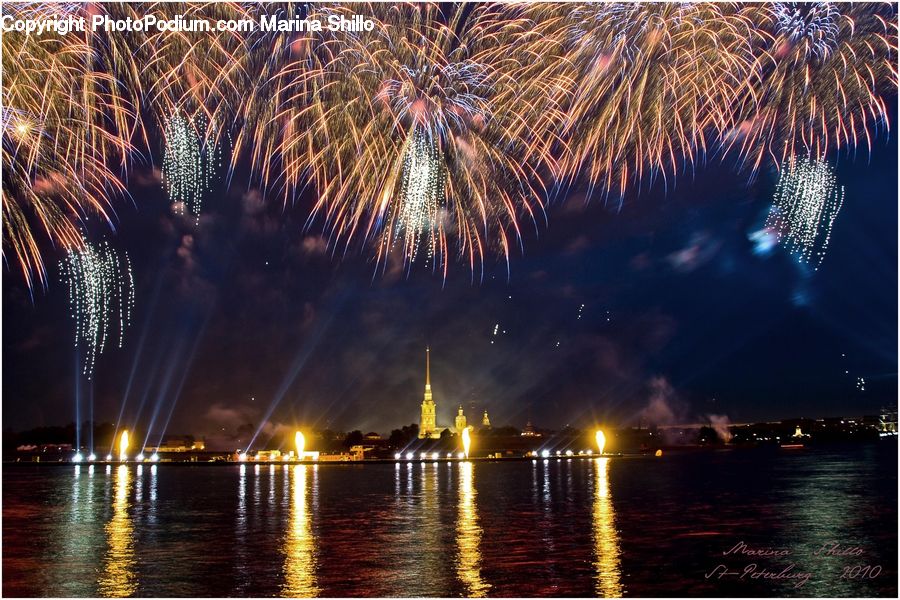 Fireworks, Night, Ocean, Outdoors, Sea, Water, Harbor