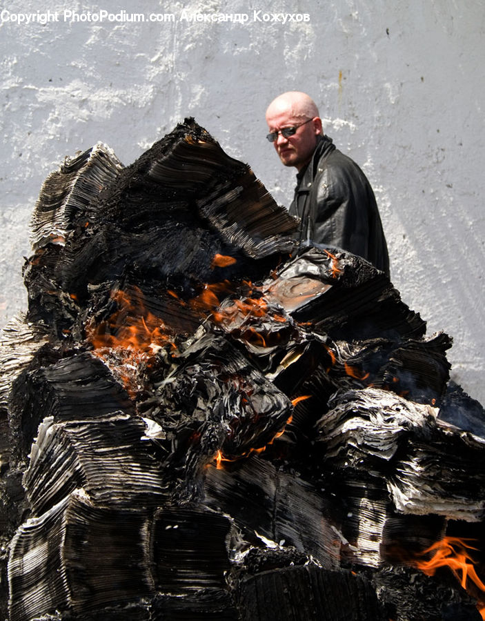 Fire, Flame, Bbq, Food, Coat, Overcoat, Person