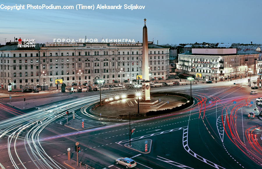 Architecture, Downtown, Plaza, Town Square, Intersection, Road, City
