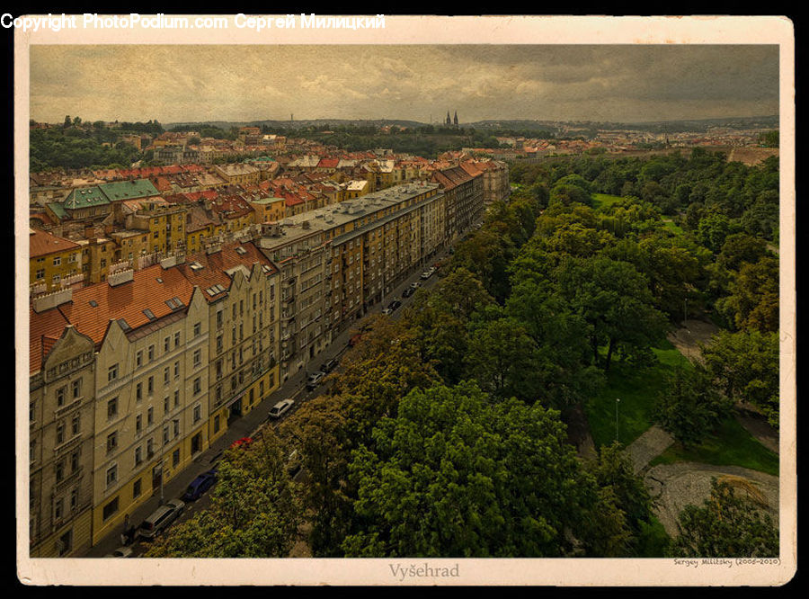 Aerial View, Building, Downtown, Town, City, Urban, Architecture