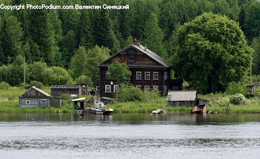 Boat, Watercraft, Building, Cottage, Housing, Bench, Countryside