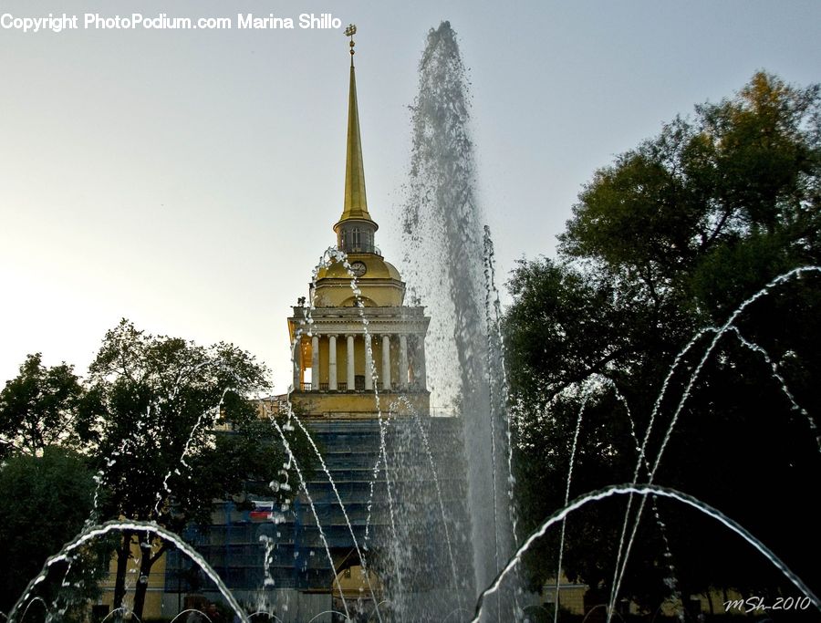 Fountain, Water, Architecture, Spire, Steeple, Tower, City