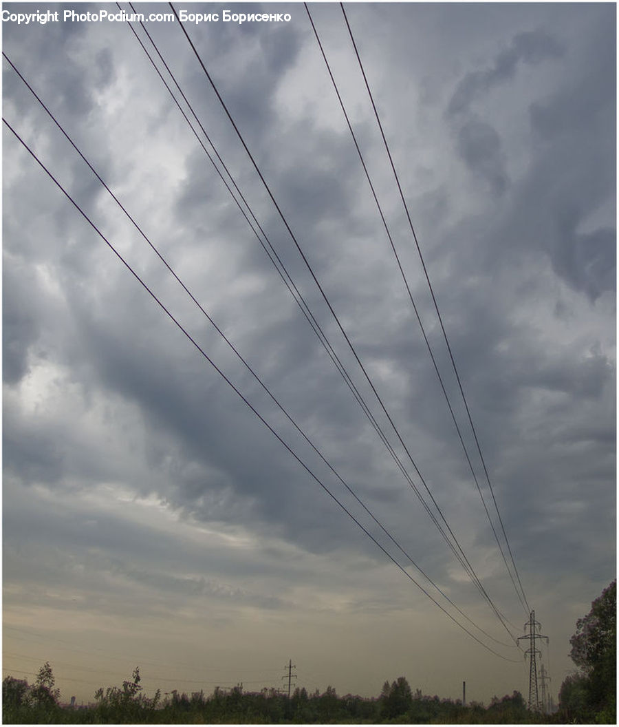 Cable, Electric Transmission Tower, Power Lines, Cloud, Cumulus, Sky, Azure Sky