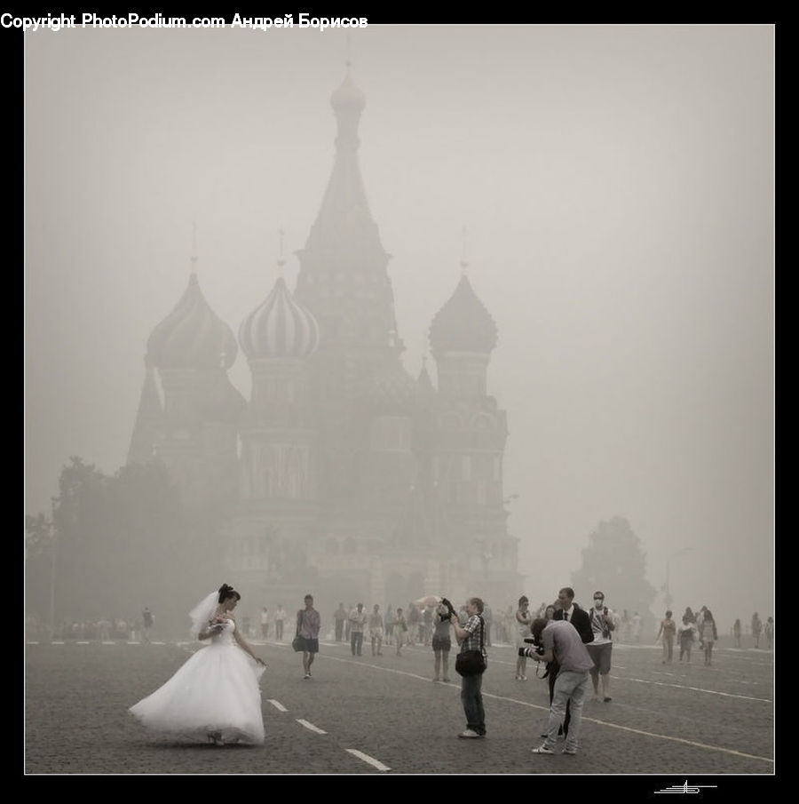 People, Person, Human, Gown, Robe, Wedding Gown, Fog
