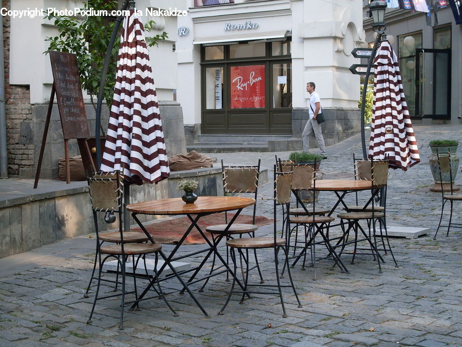 Chair, Furniture, Patio, Dining Table, Table, Flagstone, Umbrella