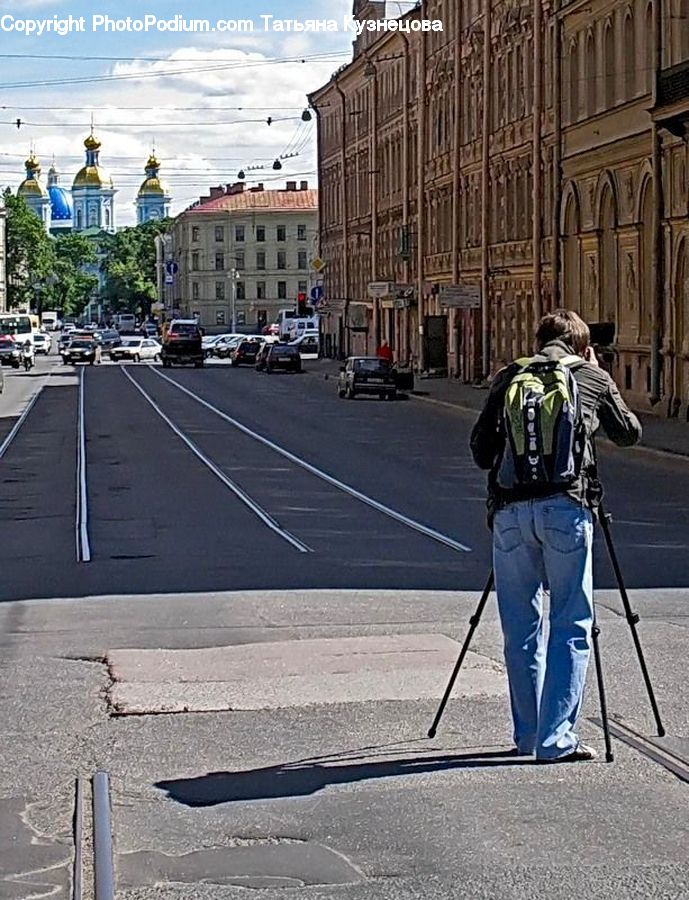Human, People, Person, Tripod, Intersection, Road, City