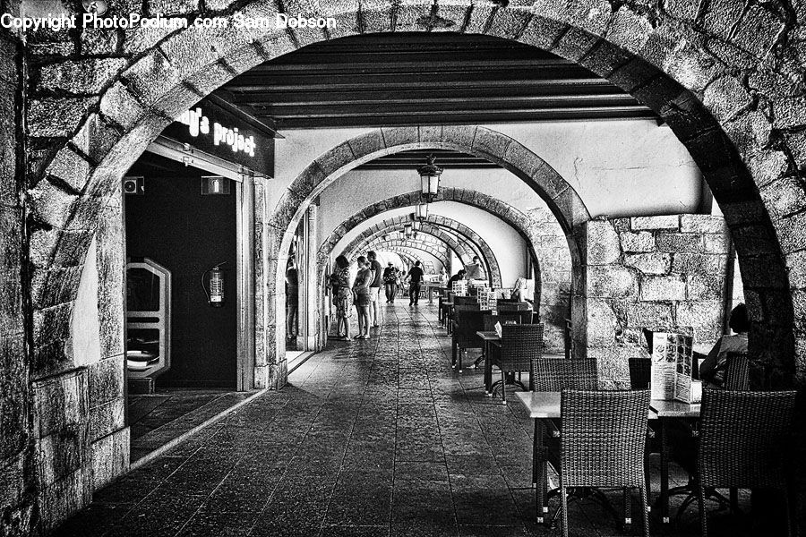 Arch, Brick, Bench, Alley, Alleyway, Road, Street