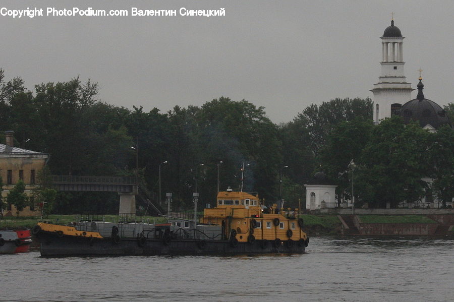 Architecture, Bell Tower, Clock Tower, Tower, Boat, Watercraft, Bulldozer