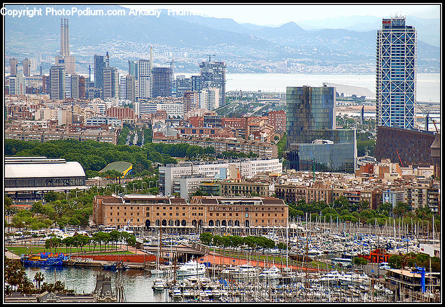 City, Downtown, Harbor, Port, Waterfront, Aerial View, Metropolis