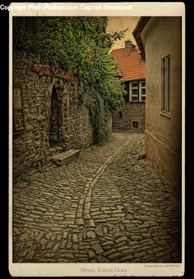 Cobblestone, Pavement, Walkway, Roof, Tile Roof, Brick, Building