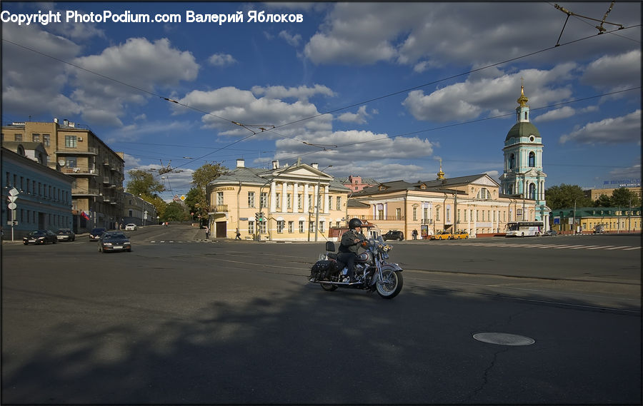 Motor, Motorcycle, Vehicle, Architecture, Downtown, Plaza, Town Square