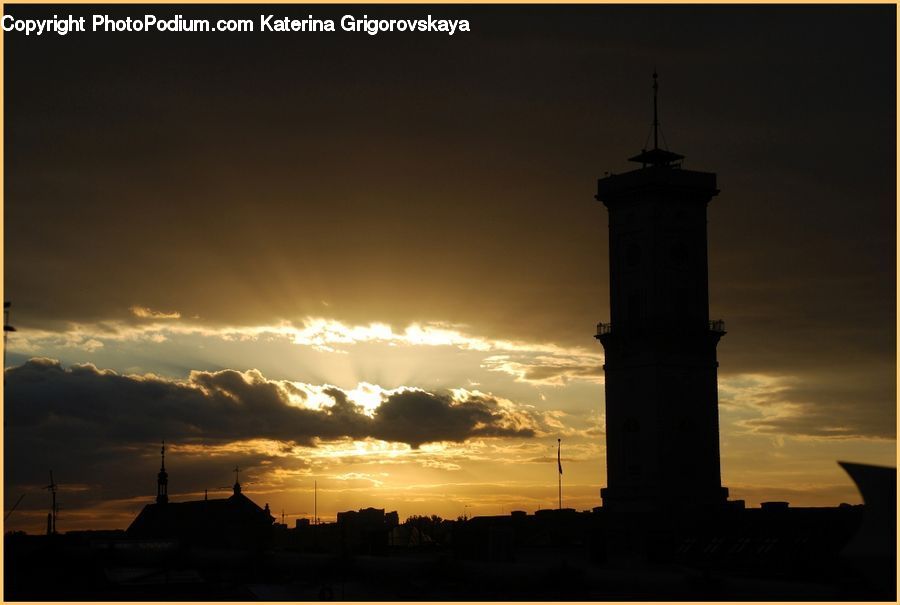 Silhouette, Beacon, Building, Lighthouse, Water Tower, Dawn, Dusk