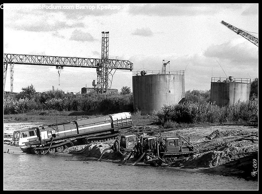 Water Tower, Train, Vehicle, Factory, Transportation, Locomotive, Rail