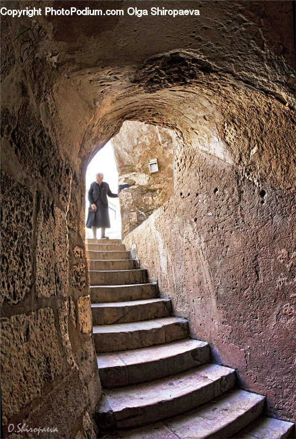 People, Person, Human, Arch, Crypt, Dungeon, Banister