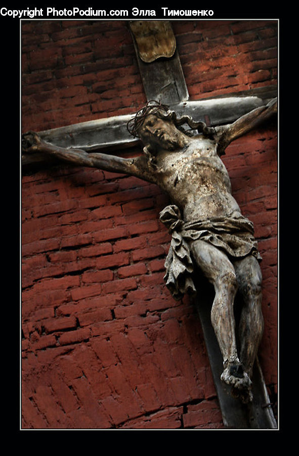 Cross, Crucifix, Art, Gargoyle, Statue, Brick, Sculpture