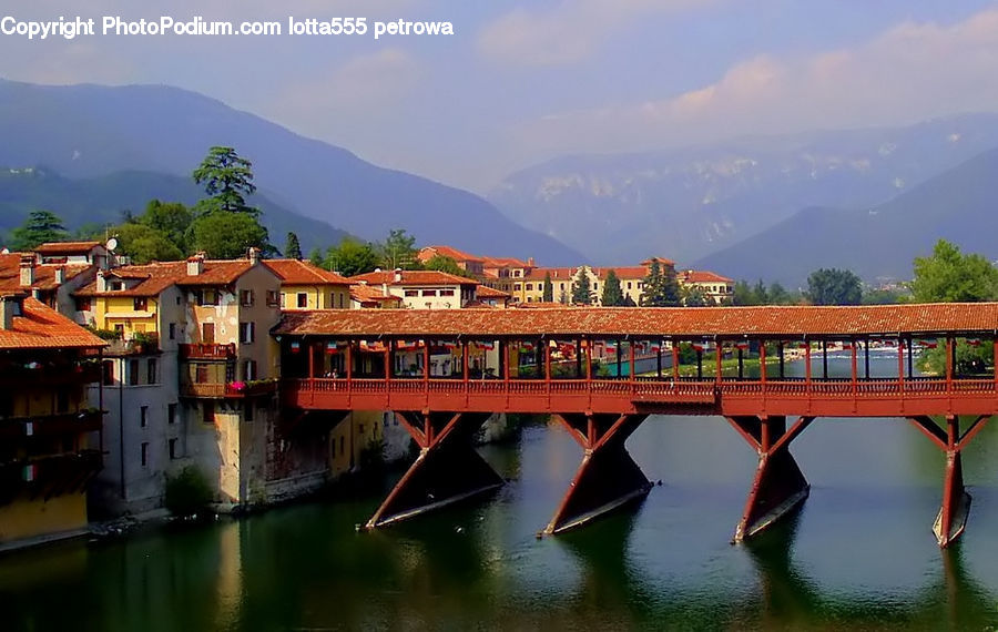Boat, Watercraft, Bridge, Building, Housing, Villa, Downtown