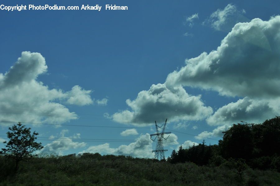 Azure Sky, Cloud, Outdoors, Sky, Cable, Electric Transmission Tower, Power Lines