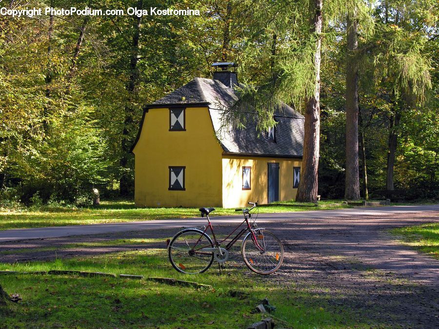Bicycle, Bike, Vehicle, Building, Cottage, Housing, Plant