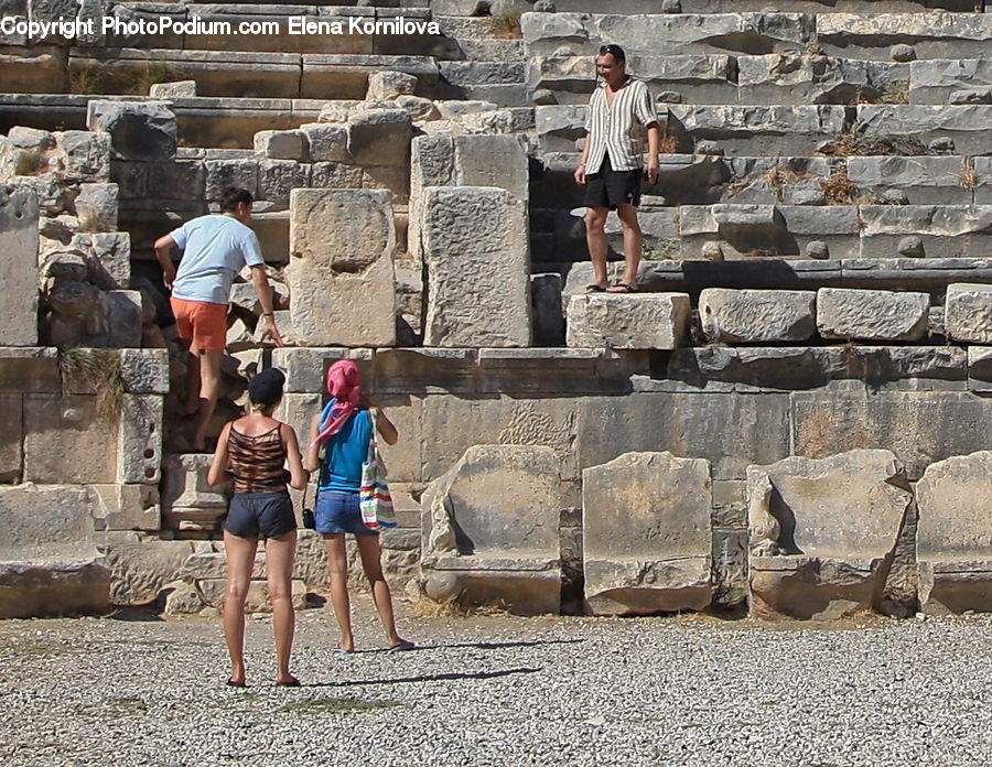 People, Person, Human, Shorts, Barefoot, Rubble, Rock