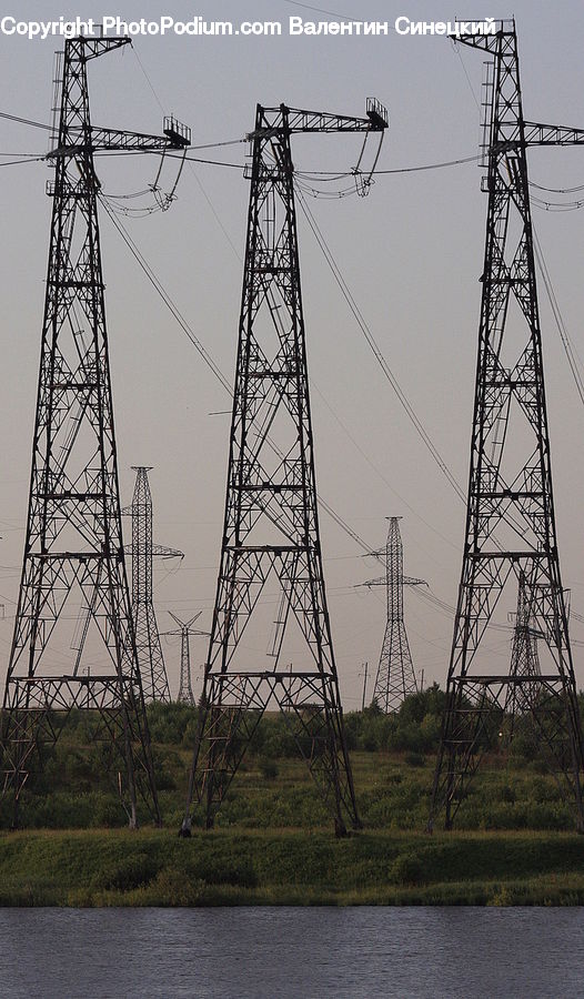 Cable, Electric Transmission Tower, Power Lines, Forest, Grove, Land, Vegetation