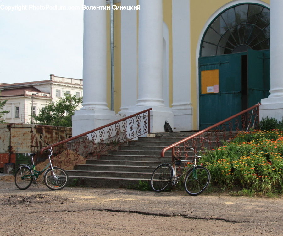 Bicycle, Bike, Vehicle, Building, Housing, Villa, Balcony