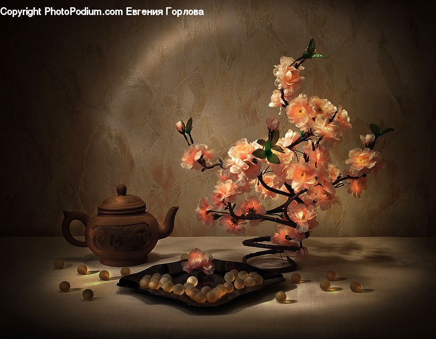 Pot, Pottery, Teapot, Blossom, Cherry Blossom, Flower, Fractal