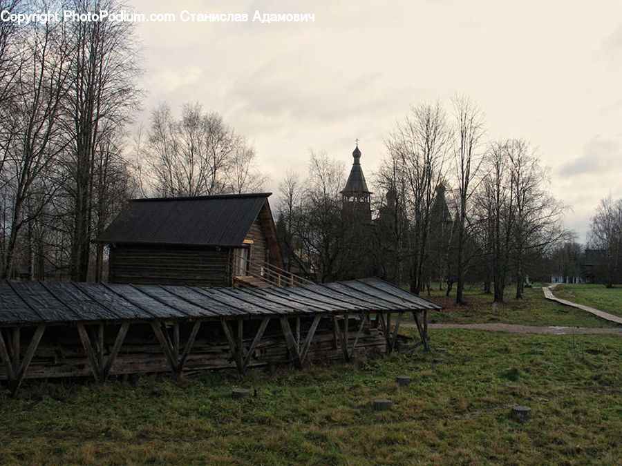 Cabin, Hut, Rural, Shack, Shelter, Bench, Building