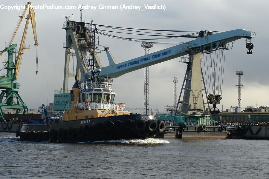 Constriction Crane, Boat, Watercraft, Barge, Tugboat, Vessel, Ferry
