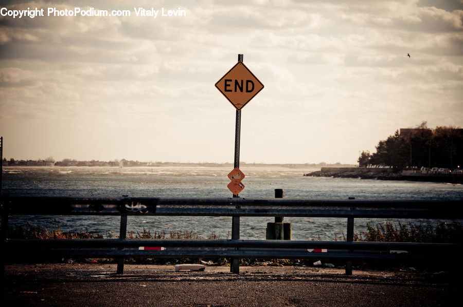 Bench, Road Sign, Sign, Street Sign, Coast, Outdoors, Sea