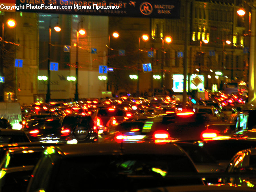 Automobile, Car, Vehicle, Traffic Jam, Cab, Taxi, Lighting