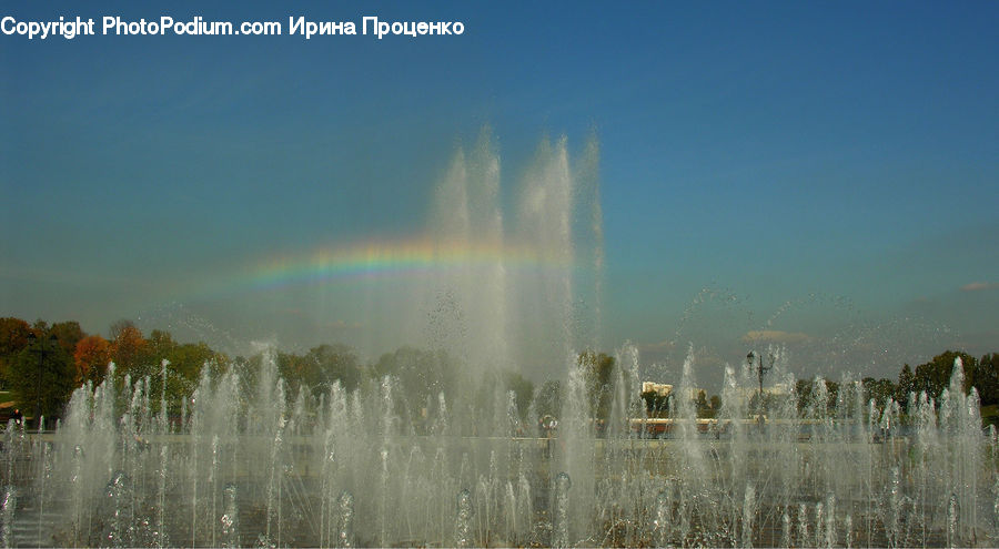 Fountain, Water, Field, Grass, Grassland, Plant, Outdoors