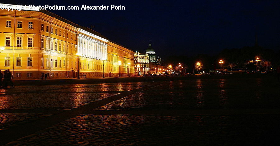 Night, Outdoors, Building, Boardwalk, Deck, Path, Sidewalk