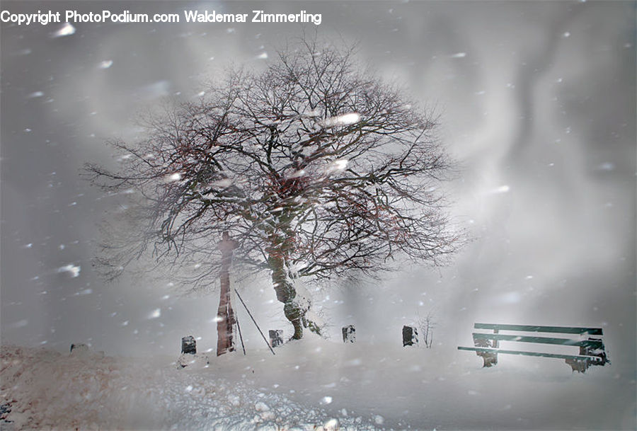 Blizzard, Outdoors, Snow, Weather, Winter, Bench, Ice