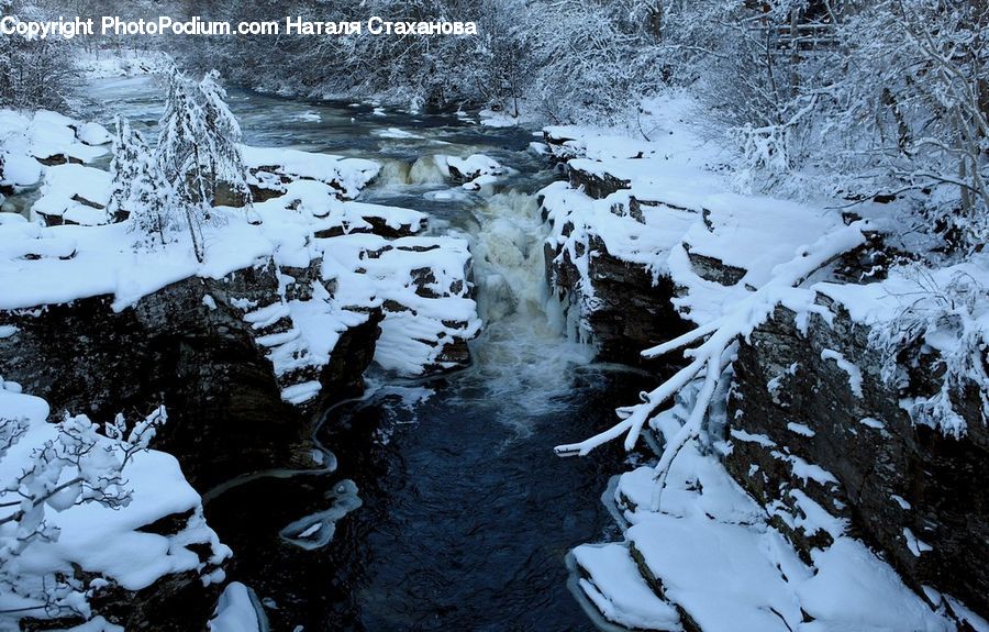 Ice, Outdoors, Snow, Creek, River, Water, Forest