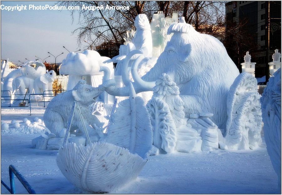 Ice, Outdoors, Snow, Snowman, Winter, Art, Sculpture