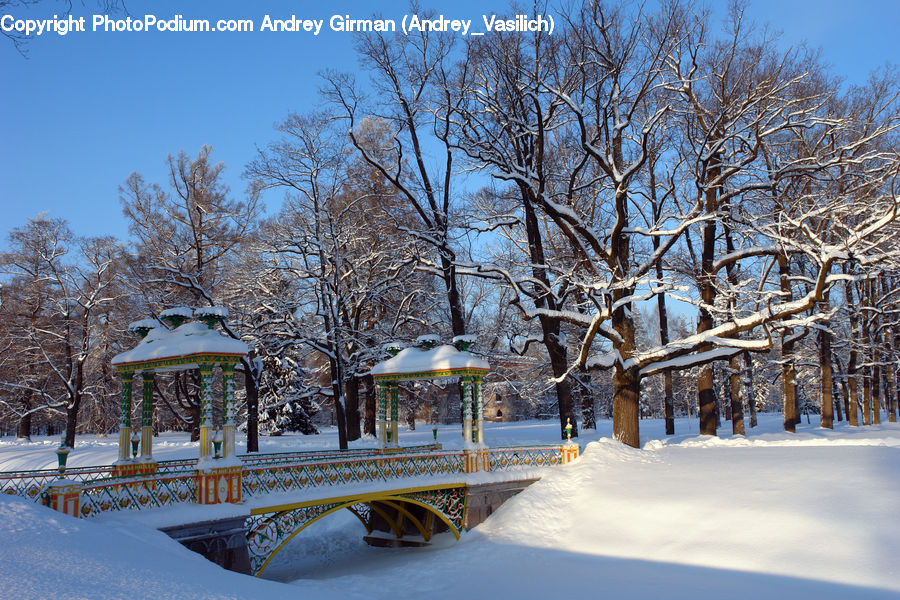 Gazebo, Playground, Arctic, Snow, Winter, Bench, Building