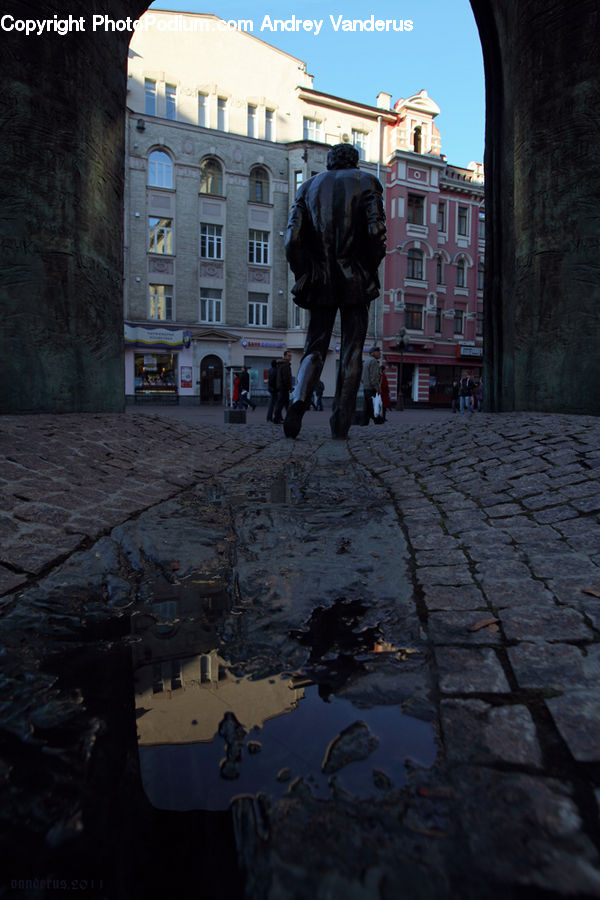Human, People, Person, Puddle, Road, Street, Town