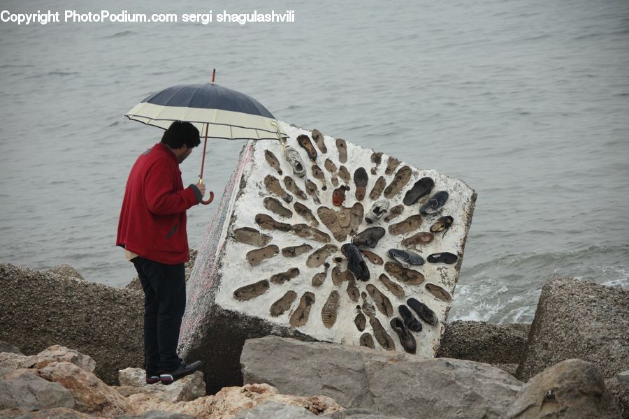 Human, People, Person, Rock, Umbrella, Fishing, Rubble