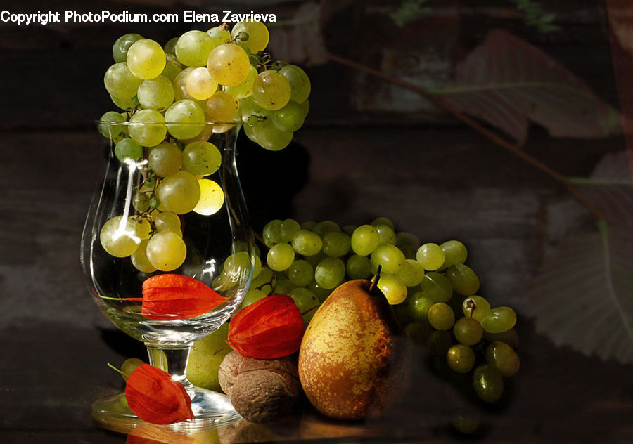 Fruit, Grapes, Glass, Goblet, Bowl