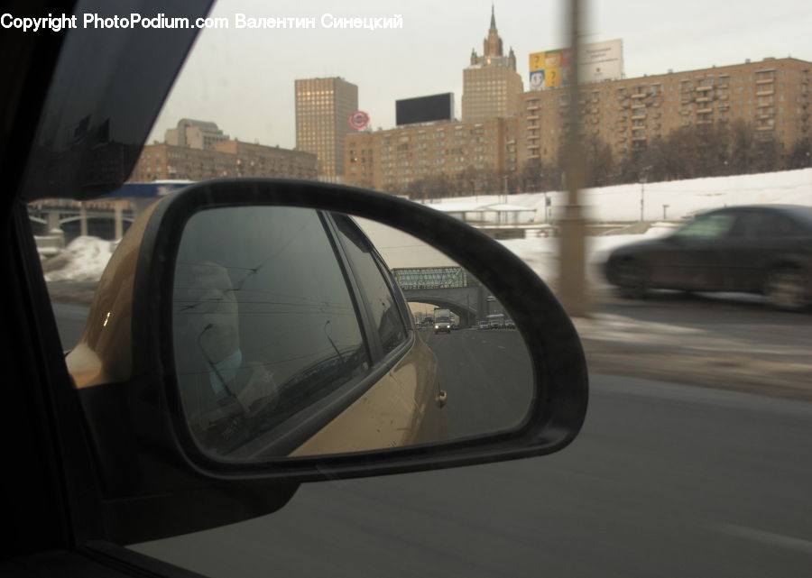 Car Mirror, Mirror, Automobile, Car, Vehicle, Building, City