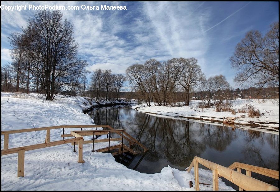 Bench, Ice, Outdoors, Snow, Landscape, Nature, Scenery