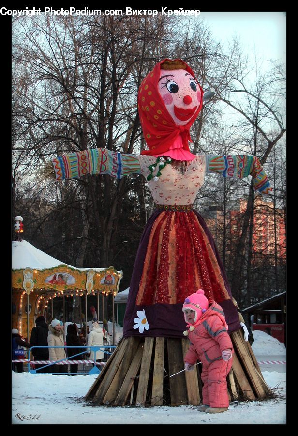 Clown, Performer, Person, Bench, Architecture, Shrine, Temple