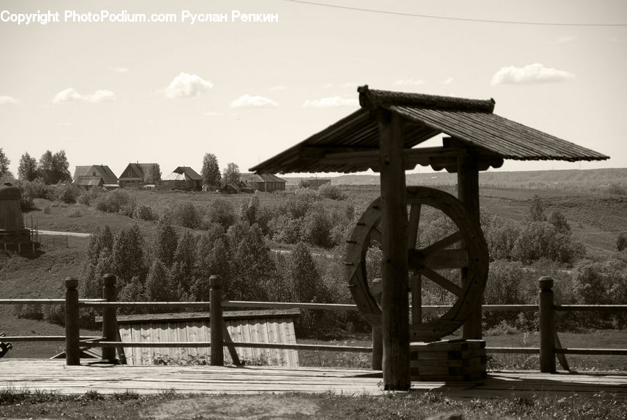 Bench, Fence, Building, Shack, Shelter, Park