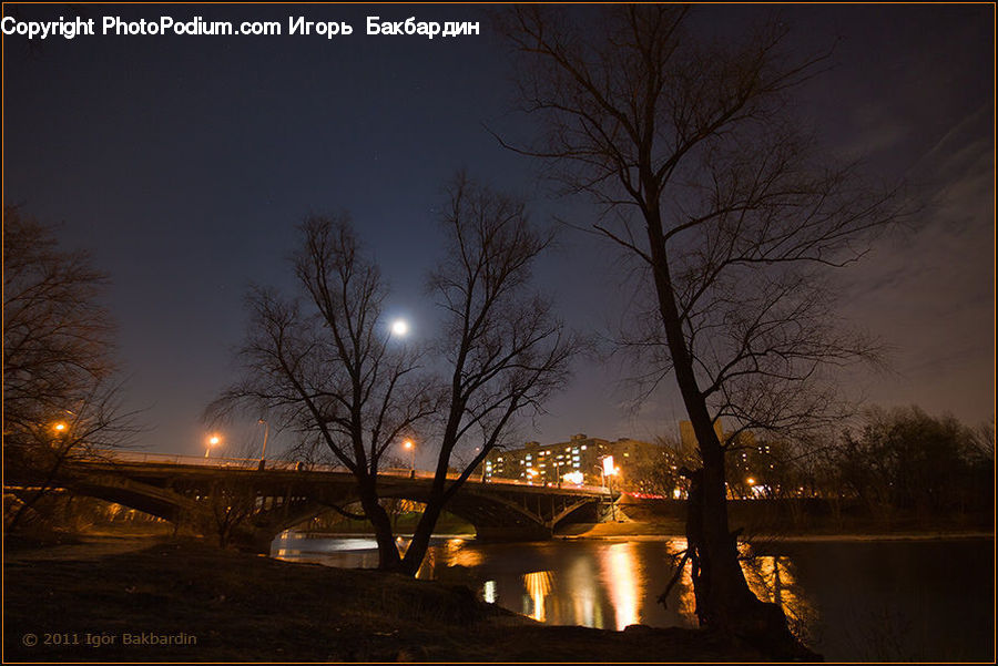 Bridge, Lighting, Landscape, Nature, Night, Outdoors, Scenery